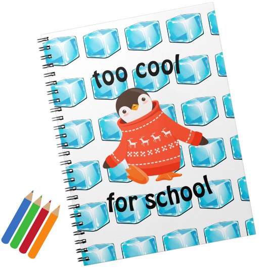 Cartoon pinguïn "too Cool for School" Kinderen Notitieboek