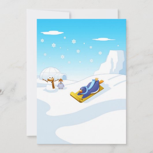 Cartoon Pinguïn Winterplezier Feestdagenkaart (Voorkant)
