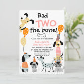 Cartoon Pink Bad Two The Bone Dogs 2e verjaardag Kaart (Staand voorkant)