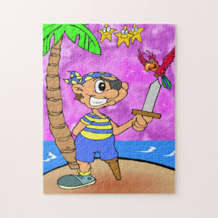 Cartoon piraat met papegaai en sterren Jigzaag puz Legpuzzel