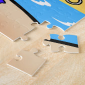 Cartoon piraat met roze papegaai jigzaag puzzle legpuzzel (Zijkant)