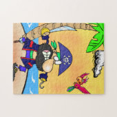 Cartoon piraat met roze papegaai jigzaag puzzle legpuzzel (Horizontaal)