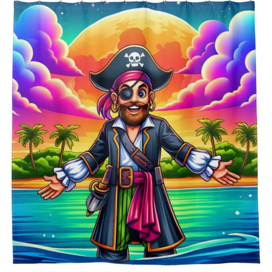 Cartoon Pirate Douchegordijn (Voorkant)