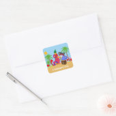 Cartoon Pirate Parrots Treasure Love Vierkante Sticker (Envelop)