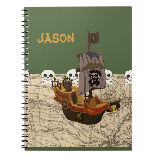 Cartoon Pirate Ship Customize Name Notitieboek (Voorkant)