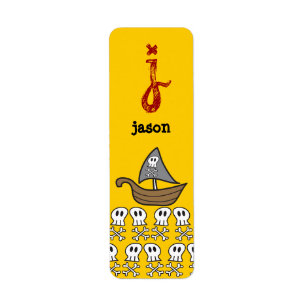 Cartoon Pirate Ship, Skulls & Botten Party Labels