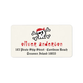 Cartoon Pirate Skelet Skull Verjaardagslabels Etiket