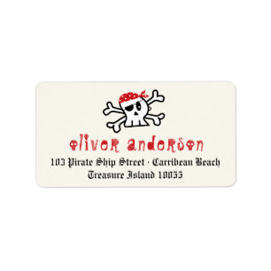 Cartoon Pirate Skelet Skull Verjaardagslabels Etiket