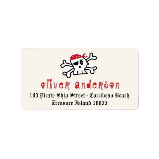 Cartoon Pirate Skelet Skull Verjaardagslabels Etiket (Voorkant)
