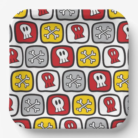 Cartoon Pirate / Skeletspieren en Botten Halloween Papieren Bordje (Voorkant)