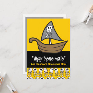 Cartoon Pirate Skulls & Botten Kind Birthday Party Kaart