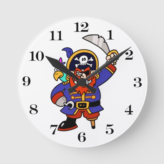 Cartoon Pirate With Peg And Sword Ronde Klok (Voorkant)