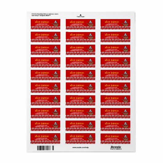 Cartoon Piratenschip, Schedels & Botten Adresetike Etiket (Full Sheet)