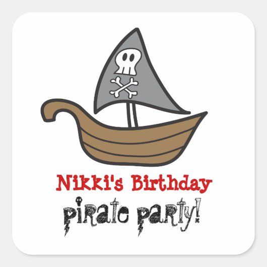 Cartoon Piratenschip Skulls & Botten Party Sticker (Voorkant)