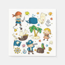 Cartoon Pirates Island Ship Kids Birthday Napkins