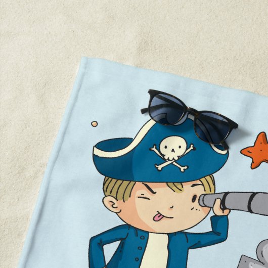 Cartoon Pirates Island Ship Kinder Beach Towel Strandlaken (In situ)