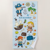 Cartoon Pirates Island Ship Kinder Beach Towel Strandlaken (Voorkant)