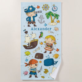 Cartoon Pirates Island Ship Kinder Beach Towel Strandlaken