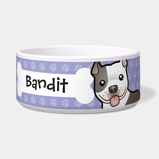 Cartoon Pitbull/American Staffordshire Terrier Voerbakje (Voorkant)