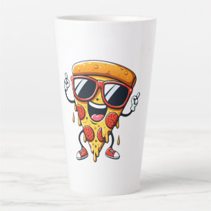 Cartoon Pizza Slice met Drip Cheese Vibes Latte Mok