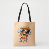 Cartoon Pizza Slice met Drip Cheese Vibes Tote Bag (Voorkant)