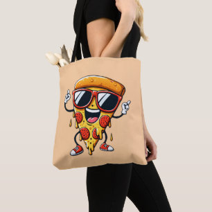 Cartoon Pizza Slice met Drip Cheese Vibes Tote Bag