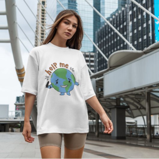 Cartoon Planet Earth Help mij bij het citaat T-shirt