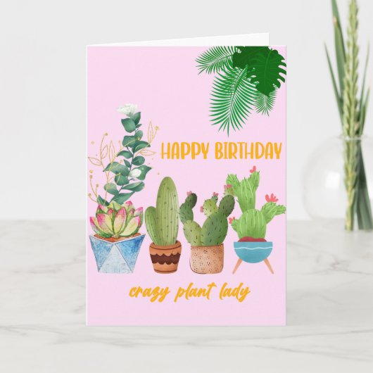 Cartoon Plant Birthday Card Kaart (Voorkant)