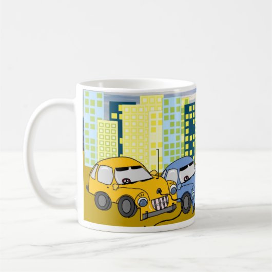 Cartoon Plug-in Hybride Auto's  Koffiemok (Links)
