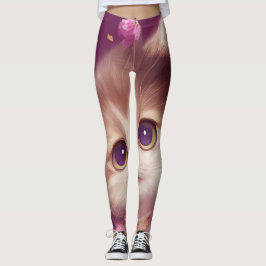 Cartoon pluizige baby kat met grote ogen leggings