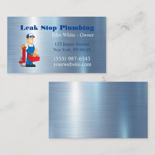 Cartoon Plumber Guy Plumbing Service Visitekaartje (Voorkant / Achterkant)