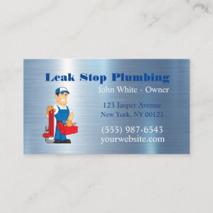 Cartoon Plumber Guy Plumbing Service Visitekaartje