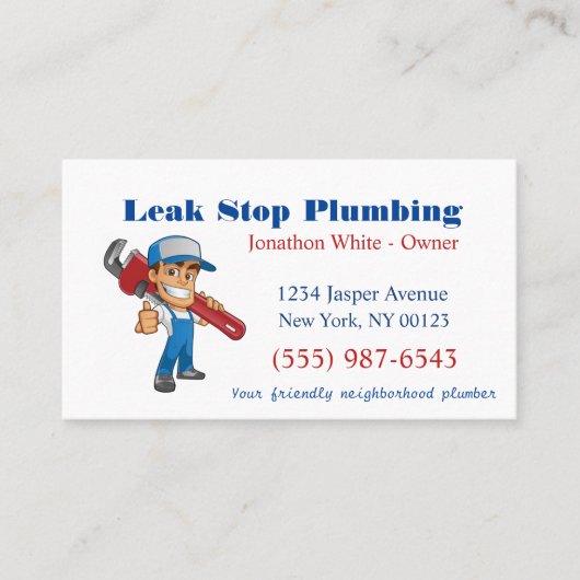 Cartoon Plumber Man Plumbing Maintenance Service Visitekaartje