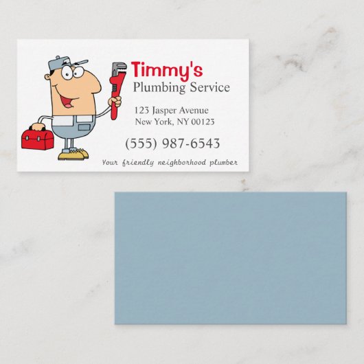 Cartoon Plumber Man Plumbing Service Visitekaartje (Voorkant / Achterkant)