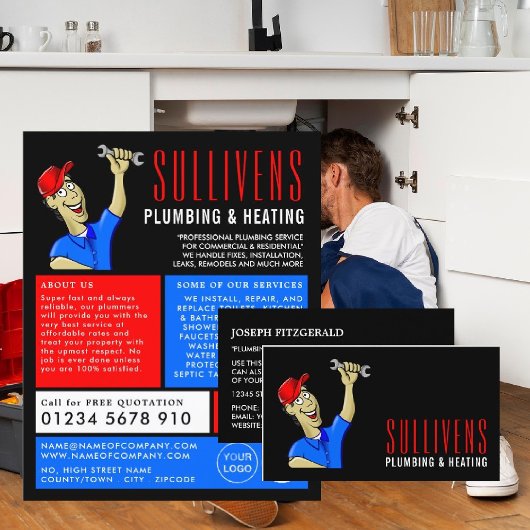 Cartoon Plumber, Plumber, Plumbing Adverteren Flyer
