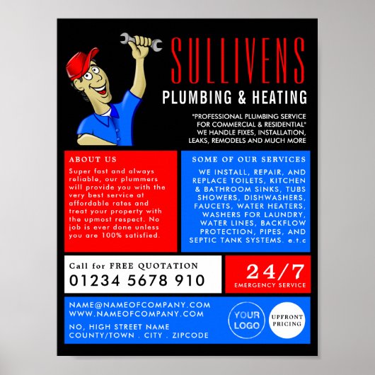 Cartoon Plumber, Plumber, Plumbing Adverteren Poster (Voorkant)