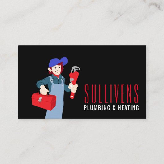Cartoon Plumber, Plumber, Plumbing Visitekaartje (Voorkant)