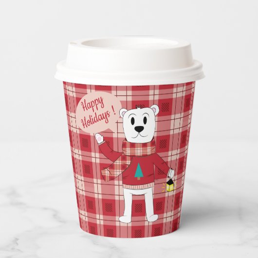 Cartoon Polar Beer met een Lantaarn | Roodgietersw Papieren Bekers (Achterkant)