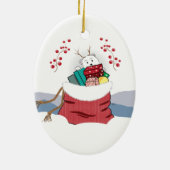 Cartoon Polar Beer Peking in Santa's Bag Ornament (Achterkant)