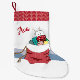 Cartoon Polar Beer Peking in Santa's tas Kleine Kerstsok