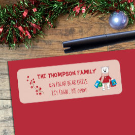 Cartoon Polar Beer Pink Holiday Return Address Etiket