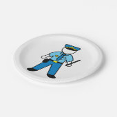 Cartoon Politieagent Fun Wetshandhaving Papieren Bordje (Gekanteld)