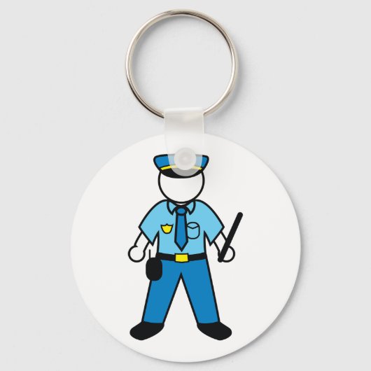 Cartoon Politieagent Fun Wetshandhaving Sleutelhanger (Voorkant)