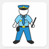 Cartoon Politieagent Fun Wetshandhaving Vierkante Sticker (Voorkant)