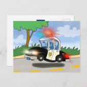 Cartoon politieauto met gevechtslicht briefkaart (Voorkant / Achterkant)