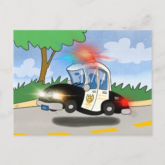Cartoon politieauto met gevechtslicht briefkaart (Voorkant)
