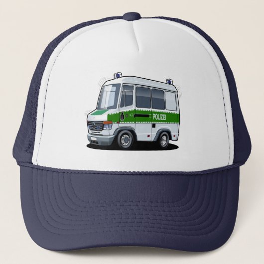 Cartoon politiebusje trucker pet (Voorkant)