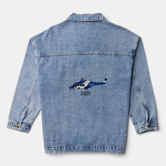 Cartoon politieluchtschroefvliegtuigen denim jacket (Achterkant)