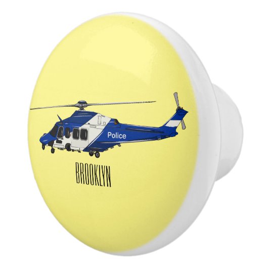 Cartoon politieluchtschroefvliegtuigen keramische knop (Rechts)