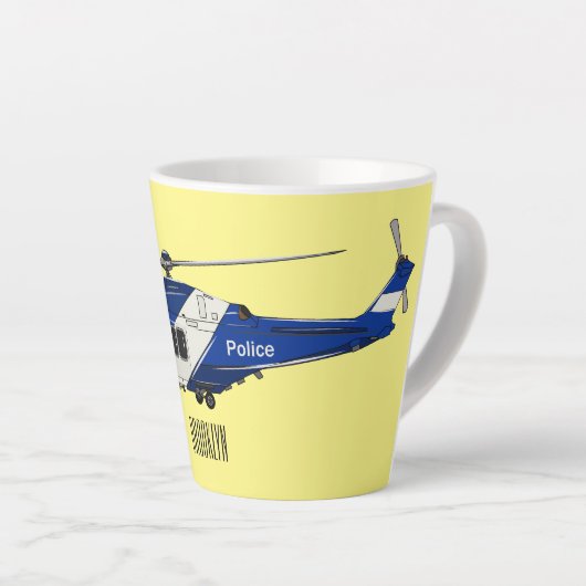 Cartoon politieluchtschroefvliegtuigen latte mok (Rechterhoek)